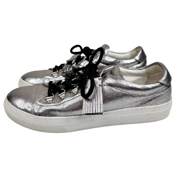 TOD’S Sportivo Metallic Leather Sneakers SZ 38 Fringe Silver Shoes